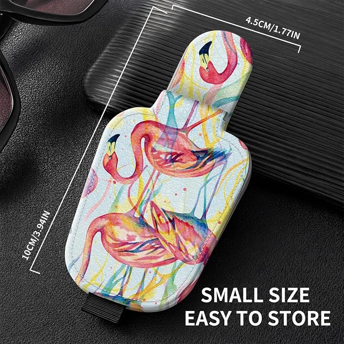 Sunglasses Holder for Car Visor, PU Leather Glasses Clip Organizer, Cute Magnetic Eyeglass Holder for Vehicle Sun Visor, Car Interior Accessory for Women & Men, Rainbow Flamingos - Image 3