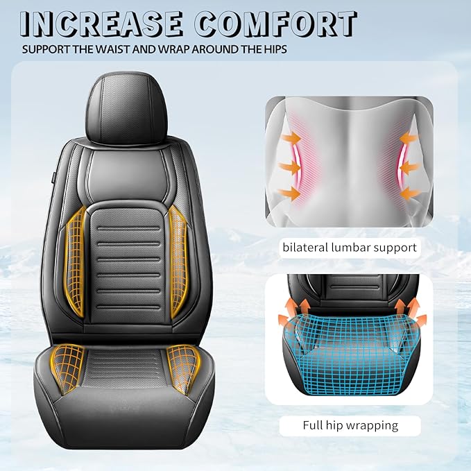 Fit FJ Cruiser Car Seat Covers for Toyota FJ Cruiser 2007-2013 2014 -Premium Leather, Waterproof，Breathable，All-Weather Seat Cushion Protecto & Airbag Compatible, 2 Front Seat Black - Image 7