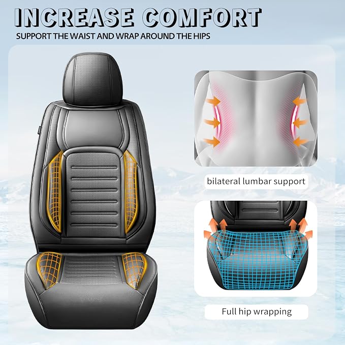 Fit Tundra Car Seat Covers for Toyota Tundra 2007-2025 2026 -Premium Leather, Waterproof，Breathable，All-Weather Seat Cushion Protecto & Airbag Compatible, Full Set Black - Image 7