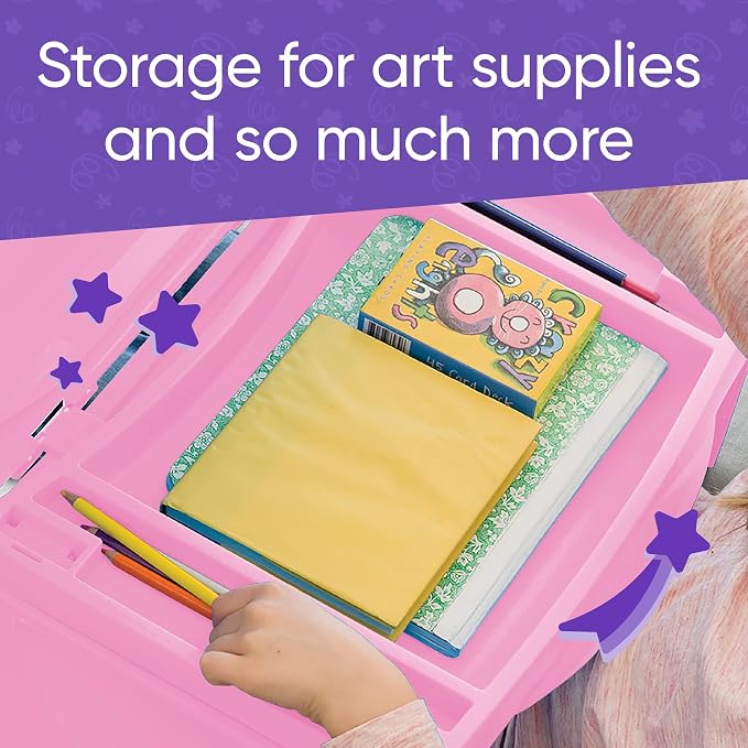 HearthSong Kids’ Portable Folding Lap Desk with Large Storage Activity Tray - 17" L x 12" W x 7½"H - Pink - Image 6