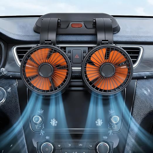 24V Dual-Head Car Fan, Heavy Duty 360° Rotatable Dashboard Fan with 2 Speeds, Powerful Cooling Fan for Truck Bus Semi RV Agricultural Vehicle - Image 6