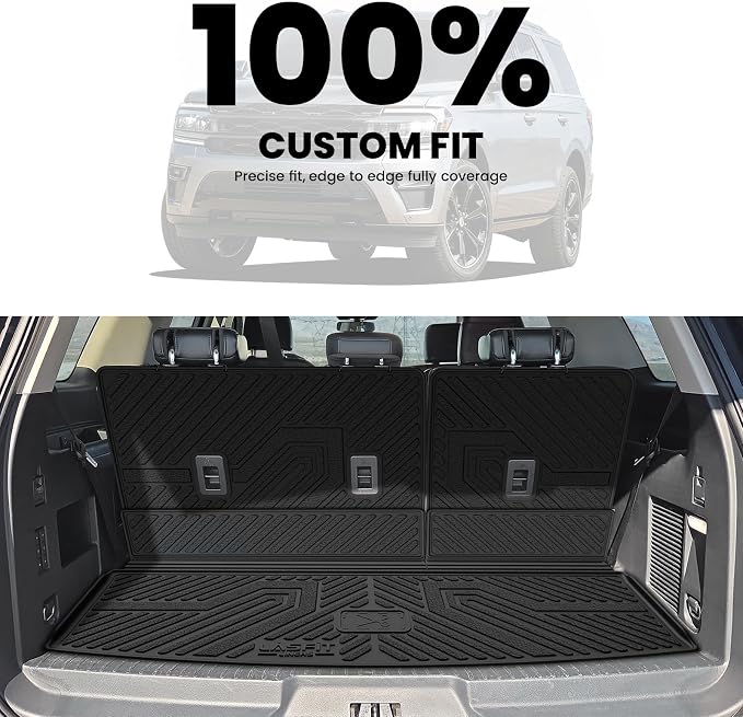 LASFIT Cargo Mat for Ford Expedition&Lincoln Navigator Standard 2018-2024 | Backrest Liner,Custom Fit All Weather Protector Split Design Easy Installation Trunk with Seatback Mat,4 pcs Black - Image 6