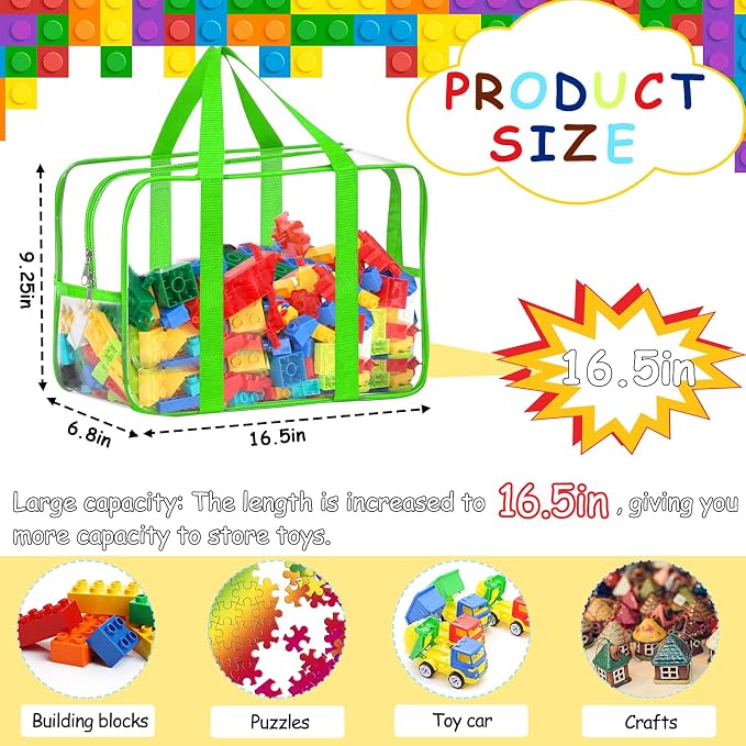 6 Color XXL Toy Storage Bags 16.5×11.8×6.8In with Labels, Large Capacity Reusable Clear PVC Storage Bags, Travel Waterproof Organizer Bags with Double Zipper - Image 2