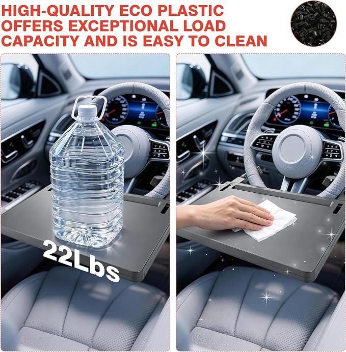 Steering Wheel Tray Table, Car Desk for Laptop, Multipurpose Car Food Tray for Eating and Working, Adjustable Car Tray with Anti-Slip Protective Adhesive for Car - Image 8