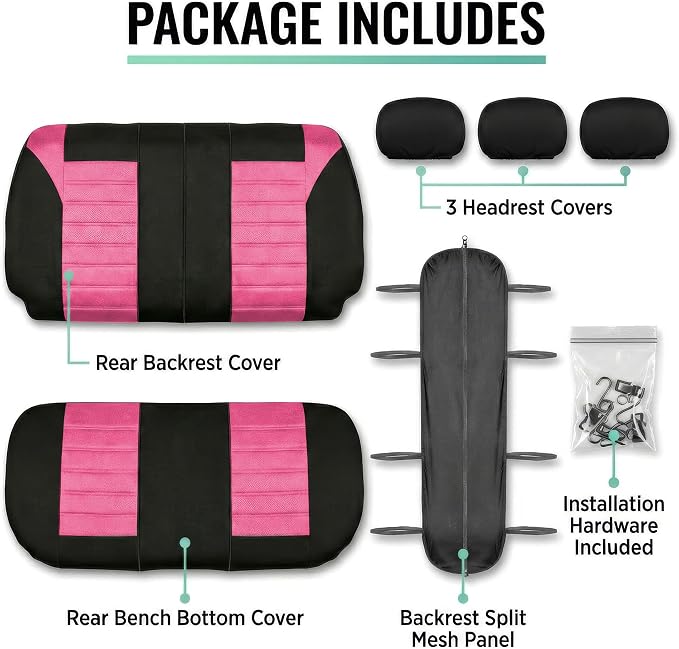 FH Group Automotive Car Seat Covers Rear Set Premium 3D Air Mesh Seat Covers, Airbag Compatible and Split Bench Cover Universal Fit Interior Accessories for Cars Trucks and SUVs - Pink - Image 5