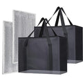 Bodaon 2PK Insulated Grocery Bags with Reinforced Baseboard, X-Large, Black | Reusable, Heavy Duty, Cooler Tote for Stability & No Sag, Thermal Bag for Hot Cold Food, Delivery, Shopping, Travel, Camping by Bodaon