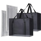 Bodaon 2PK Insulated Grocery Bags with Reinforced Baseboard, X-Large, Black | Reusable, Heavy Duty, Cooler Tote for Stability & No Sag, Thermal Bag for Hot Cold Food, Delivery, Shopping, Travel, Camping by Bodaon