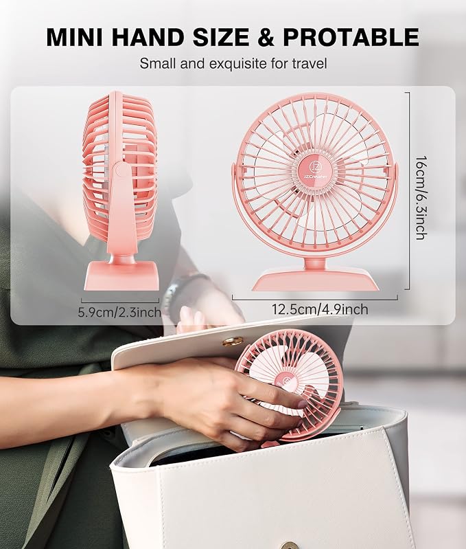 JZCreater USB Desk Fan, USB Fans Mini, 360 Rotation Desktop FanS with 3 Speed, Table Personal Cooling Fan, Quiet Mini Desk Fan, USB Powered, Small Fan for Home Office Bedroom Car Travel, Pink - Image 6