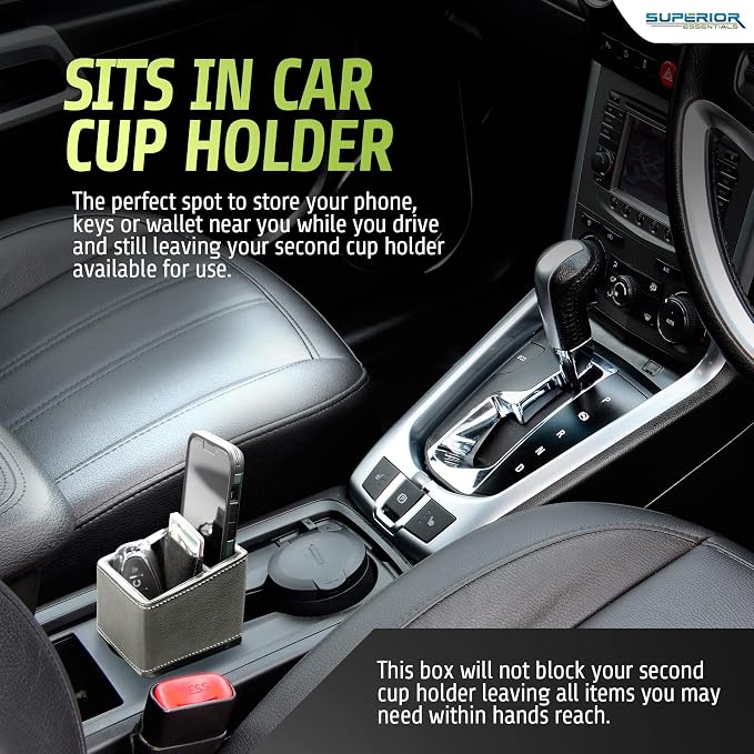 SUPERIOR ESSENTIALS Car Phone Holder & Key Storage Expander for Cupholder - Universal Size Phone Mount for Car - Elegant Design with Easy Installation - Effortless Charging Cell Phone Holder for Car - Image 3