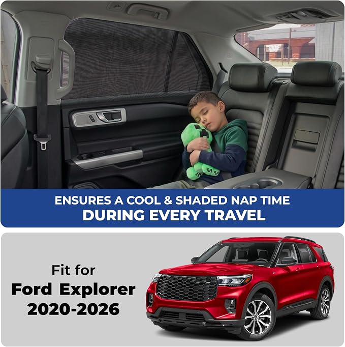 EcoNour Car Window Screen for Ford Explorer (2020-2026) 2 Pack | Mesh Camping Window Covers | 100% Protection from UV | Baby Safe Privacy Blackout Window | Car Accessories - Image 2