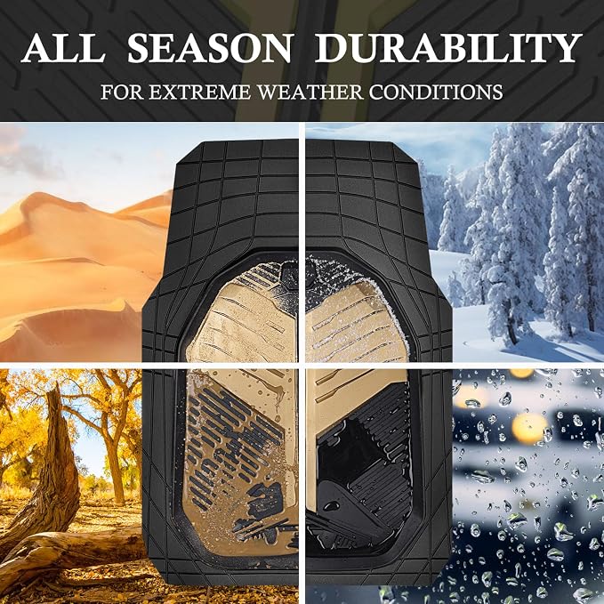 CAR PASS Heavy Duty Rubber Car Mats, Deep Dish Car Floor Mats All Weather, Car Mats Full Set 4-Piece Trim to Fit for Sedans SUVs Trucks, Waterproof Anti-Slip Automotive Mats, V12 Black Champagne Gold - Image 3