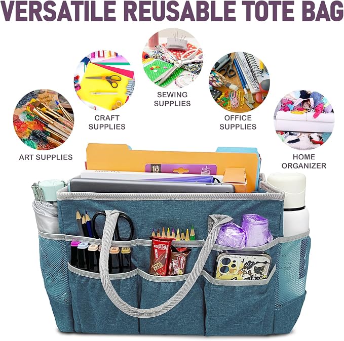 Cupohus Water-Resistant Art Organizer Tote Bag - Craft Storage Bag with Multiple Pockets and Handles for Artists, Kids, Students, and More – DarkGreen - Image 2