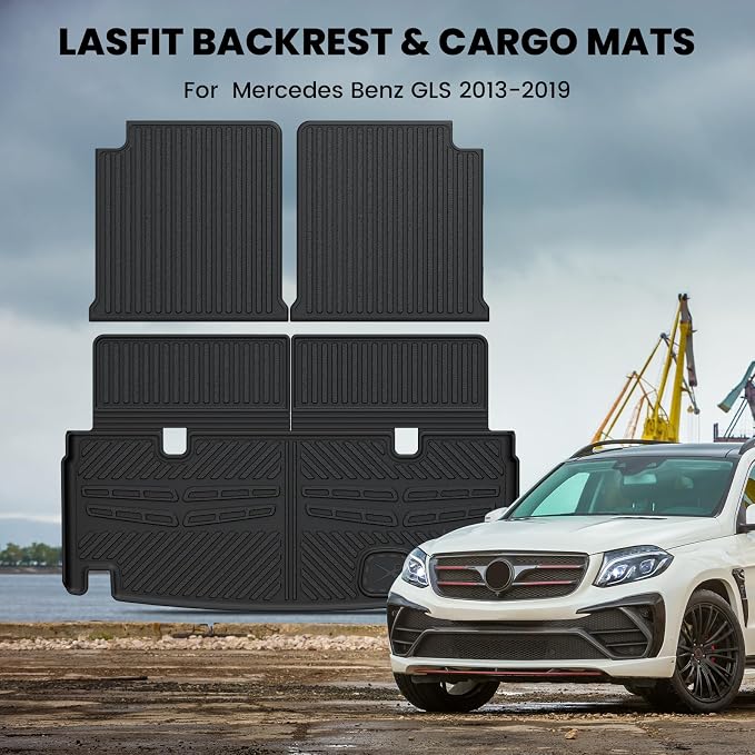 LASFIT Cargo & Backrest Mats for Mercedes Benz GLS 2017-2019 & GL 2013-2016 | Fit for GLS 350d/450/550/63 AMG & GL 350/450/550/63 AMG, All Weather TPE Non-Slip Trunk Mat with Seatback, Black - Image 7