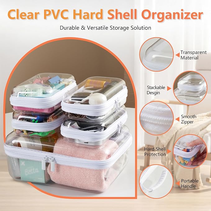 5PCS Travel Essentials for Toiletries, 1.2MM Clear Hard Shell Zipper Case | Makeup Bag for Cosmetics, Puzzles and Snacks, Clear Travel Bag for Diaper Bag Organizer, with Handles - Image 2