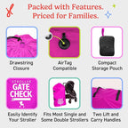 J.L. Childress Gate Check Bag for Single & Double Strollers, Neon Pink | AirTag compatible Gate Check Bag keeps strollers clean, protected & easy to identify when airport gate checking - Image 6