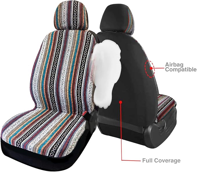 Car Seat Cover Hippie Boho Baja Saddle Blanket 4PCS Front Set Grey | Breathable, Washable without Fading, Anti-Slip, Airbag Compatible, Universal Fit for Most Automotive, Sedan, SUVs - Image 9