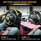 EcoNour 2 in 1 Car Steering Wheel Desk | Steering Wheel Tray for Laptop | Pink Food Table Tray for Eating with Drinks Holder | Car Accessories - Image 6