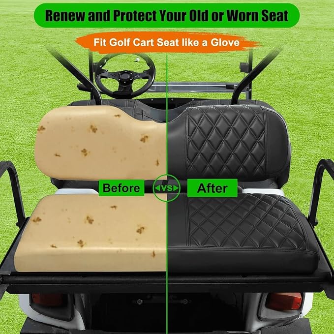 Golf Cart Rear Seat Covers for EZGO Club Car Yamaha Marine Leather Diamond | Protect & Refresh Worn Seats, Precise Fit, Staple-Free Install, Comfort, Anti-Scratch, Anti-Fading, Easy Clean Black - Image 2