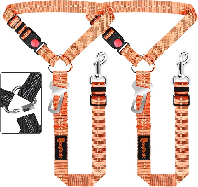 Laqibak Removable Dog Seat Belt Harness for Car, 3 in 1 Pet Seatbelt Leash | Retractable Headrest-Mounted,Restraint & Adjustable Reflective Bungee Dog Seatbelt Tether,Orange by laqibakProductcollection