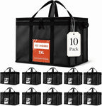 NZ home Insulated Food Bag, Portable Cooler Tote (3XL, Black, 10 Pack) | Large thermal bag, For cold & hot food, Soft sided cooler, Heavy duty carrier, Grocery shopping, Food delivery, Catering bag by NZhome