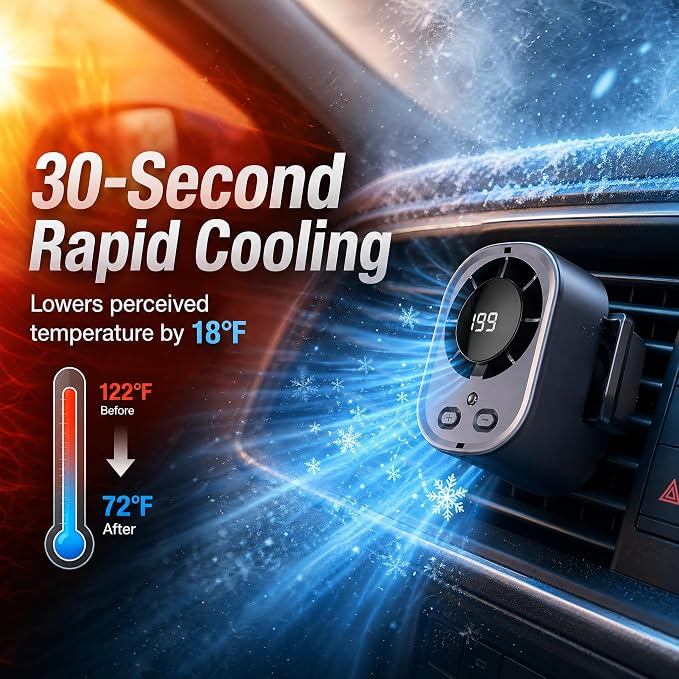 Clip On Air Conditioner for Car, 2026 Portable Car Air Conditioner 360° Rotation 199 Speeds Silent Mini Bladeless Fan with Led Lights Clip On Fan for Cars Work Camping (Orange) - Image 3