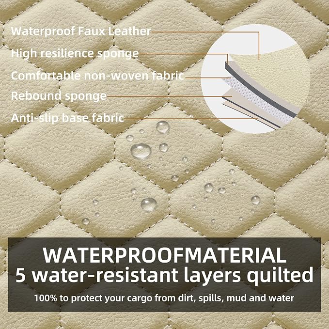 Elantrip Leather Car Seat Covers Front 2PC Waterproof Universal Fit Beige | Elegant beige diamond-quilted faux leather — waterproof, soft & easy to clean - Image 2