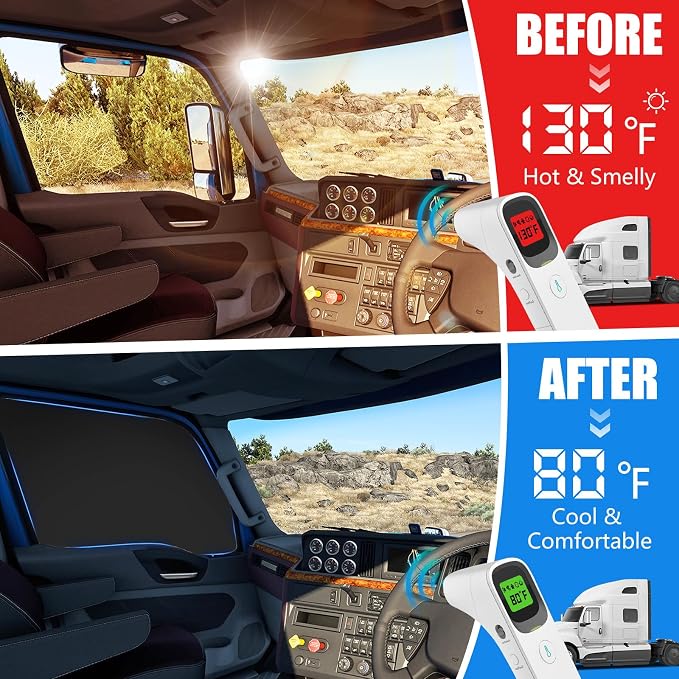 2 Pcs Side Window Sun Shade for International LT MV 18-26 | Fits Lonestar Semi Truck Day Cab & Sleeper, 6-Layer 210T Reflective Heat Blocker, Blackout Privacy Cover, Foldable - Image 3