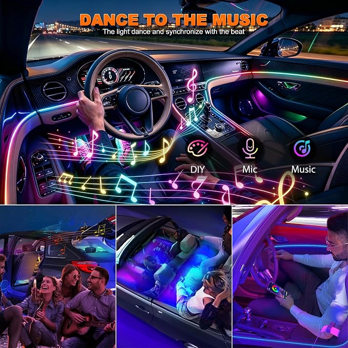 Jushope Interior Car LED Strip Lights, USB Car Ambient Lighting (10 in 1) | Dynamic Dream-color Chasing Wireless APP Control Music Sync Flexible Acrylic LED Lights for Car - Image 5