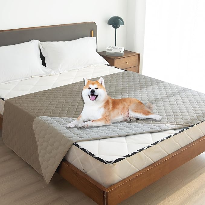 gogobunny Waterproof Dog Blankets for Large Dogs, Pet Bed Cover Breathable | Washable Pee Pads, Quilted Throw Blanket, Furniture Protector for Couch Sofa Bed Car, 82x82 Inch Dark/Light Stone - Image 6