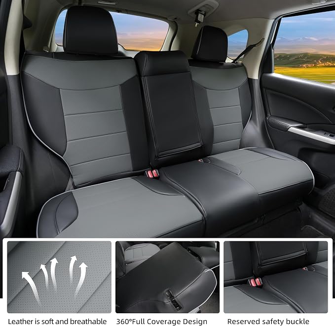 Lolcar Custom Fit CRV Car Seat Covers Full Set for Honda CR-V 2012 2013 2014 CRV LX;EX;EX-L Model - Leather (Black/Gray) - Image 7
