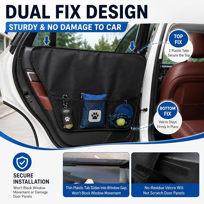 Dog Car Door Protector 2Pack Waterproof Anti Scratch SUV Truck Paw Guard | 600D Oxford,10 Heavy Duty Velcro & Reinforced PP Anchors,Window Safe Install,Storage Pocket,Mud Drool Claw Proof Washable - Image 2
