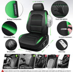 Car Pass Memory Foam Leather Seat Covers,Air Cool Mesh Thick Car Seat Covers Front Seat Green Leather Seat Covers for Cars Universal for SUVs Trucks,Airbag Compatible Comfort Durable,Black Green Metal - Image 4