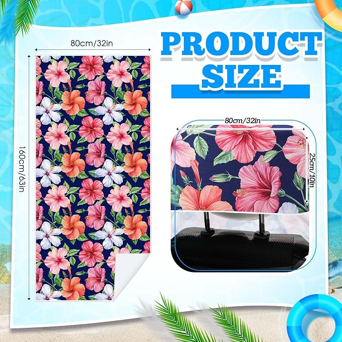 1 Pack Car Seat Towel Cover with Storage Bag, Summer Flower Hibiscus Style | 63 x 32 in Car Towel Seat Cover Non Slip Waterproof, Gym Workout Swimming Running, Machine Washable Sweat Absorbent Protector - Image 2
