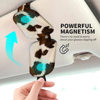 Leather Magnetic Sunglass Holder for Car Sun Visor, Cute Eyeglass Ticket Card Hanger Clip, Universal Auto Interior Accessories for SUV Pickup Truck Brown Cow Print - Image 3