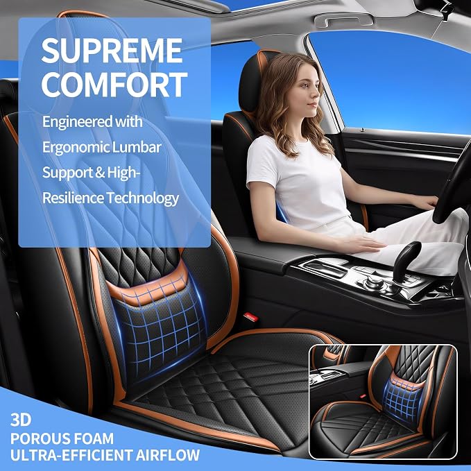 Fit Gladiator Car Seat Covers Compatible with Jeep Gladiator 2020-2024 2025 2026-Premium Leather,Waterproof,Breathable,Airbag Compatible &All-Weather Seat Cushion Protecto(Full Set,Brown) - Image 3