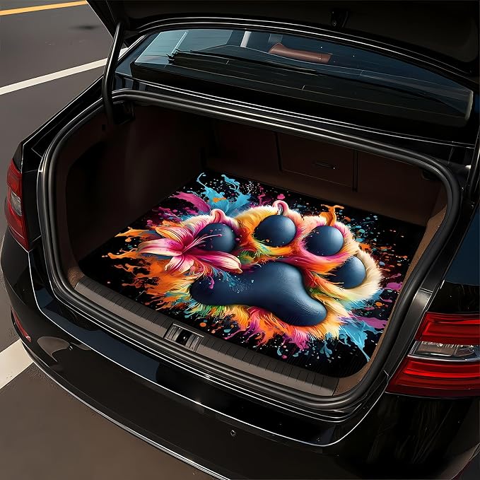 Universal Car Trunk Mat 29" x 39", Colored Paw Print All Weather Trunk Protection Cargo Liner, Durable Cargo Mat Rear Trunk Liner, Stylish Vehicle Interior Accessories Suitable for Most Car Models - Image 3