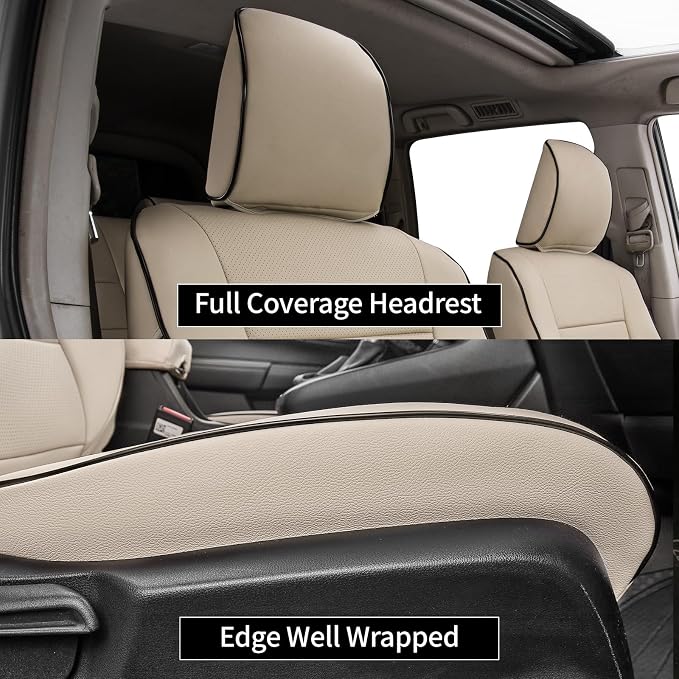 EKR Car Seat Covers Custom Fit for Toyota 4Runner(5 Seats) Full Set | for Toyota 4 Runner 2010-2024 Seat Covers for SUV,Full Wrap,Airbag Compatible,Waterproof Pet-resistant,Faux Leather(Beige) - Image 5