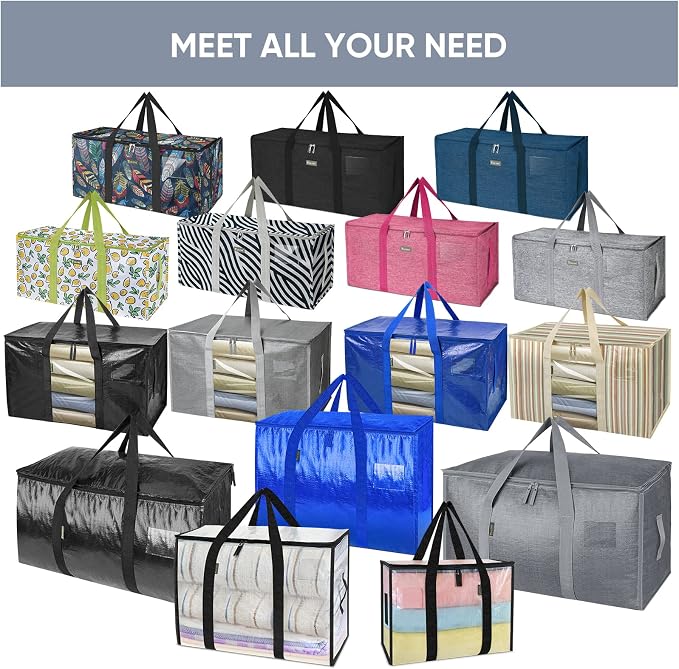 TICONN 8 Pack Extra Large Moving Bags Heavy Duty with Zippers & Carrying Handles, Durable Storage Bags Moving Boxes for Closet Organizers and Storage (8 Pack, Blue) - Image 5