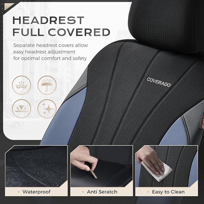 Coverado Car Seat Covers, Auto Car Seat Covers 5 Seats, Mesh Breathable Blue Seat Protectors for Car, Driver Seat Covers Universal Fit for SUV, Truck, Vans, Sedan - Image 6