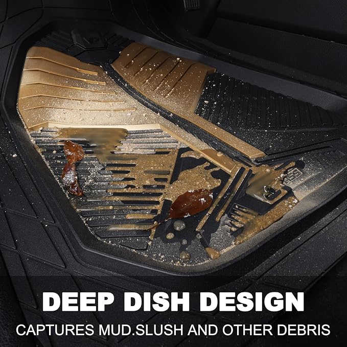 CAR PASS Heavy Duty Rubber Car Mats, Deep Dish Car Floor Mats All Weather, Car Mats Full Set 4-Piece Trim to Fit for Sedans SUVs Trucks, Waterproof Anti-Slip Automotive Mats, V12 Black Champagne Gold - Image 4