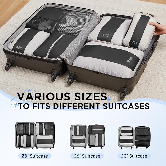 OlarHike 8 Set Compression Packing Cubes for Travel Essentials,Compressible Expandable Space Saver Bags for Organizing Clothes,Luggage Suitcase Garment Bags with Over 1000 pcs Mesh Holes(Black) - Image 8