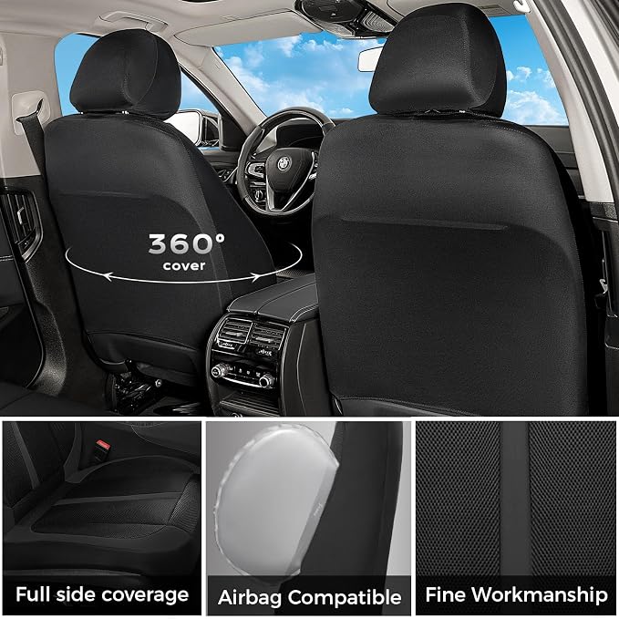 Seat Covers, Car Seat Covers Front Seat, Black Seat Covers for Cars 2 Seats, Breathable Car Seat Protector, Front Car Seat Cushion, Automotive Seat Covers Universal Fit for Most Cars SUV Trucks - Image 2