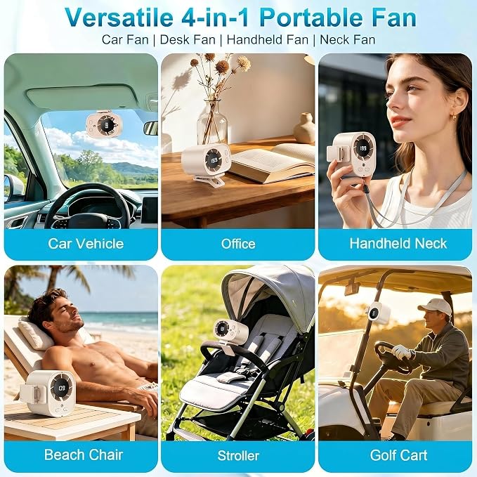 Car Clip On Fan,Portable Cooling Fan for Car with LED Display,360° Rotating Mini Fan,199 Speed Settings,USB Rechargeable 1500mAh Backseat Fan for Cars Without AC, Stroller,Office, Camping - Image 6