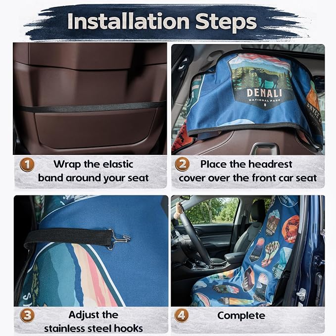 2Pcs Front Waterproof Car Seat Towel Covers,Sweat Seat Protectors for Cars | Includes a Headrest Cover and Fixed Hooks for SUVs, Gym, Beach, Swimming and Outdoor Activities - Image 7