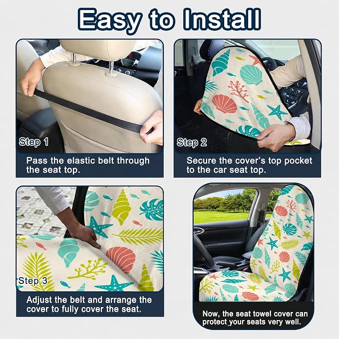 Car Seat Towel Cover 2 Pack for Front Seats, Sweat Absorbent Car Seat Protector with Non-Slip Backing, Waterproof Towel Car Seat Covers for Runners, Gym, Swimming, Beach, Coastal Seashell - Image 8