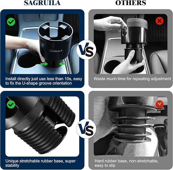 Quick-Install Car Cup Holder Expander, Space-Saving Cup Holder for Car with Offset Design, Non-Slip Large Water Bottle Holder Expander, Compatible with Owala, Stanley, Yeti Cups (24oz to 64oz) - Image 9