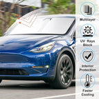 Windshield Sun Shade for 2017-2026 Tesla Model Y/Juniper 3/Highland | Full covered, Foldable & Durable, Block UV Rays, Reduce Heat, Easy to install, Keep Car Cooler - Image 2