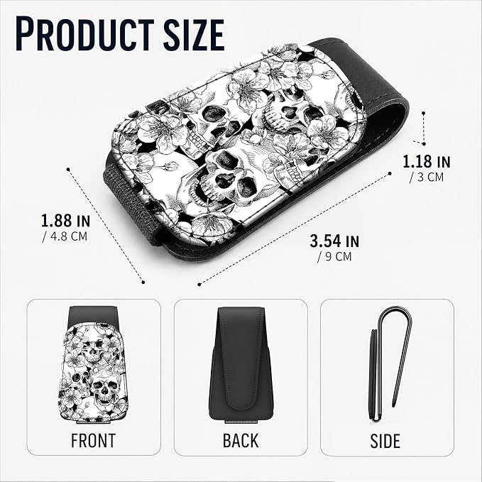 Leather Magnetic Sunglass Holder for Car Sun Visor, Cute Eyeglass Ticket Card Hanger Clip, Universal Auto Interior Accessories for SUV Pickup Truck, Skull Floral - Image 3