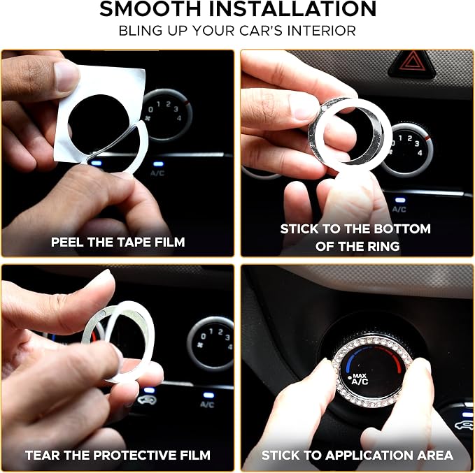 EcoNour Bling Cup Holder Insert (2 Pack) with Push Start Button Ring | (1 Pack) 2.75 Inch Silicone Coaster Pad and 1.5 Inch Ring with Elegant Crystal Rhinestone | Car Interior Accessories (Black) - Image 6