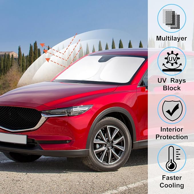 Windshield Sun Shade for 2017-2026 Mazda CX5 CX-5 Accessories | Full covered, Foldable & Durable, Block UV Rays, Reduce Heat, Easy to install, Keep Car Cooler - Image 2
